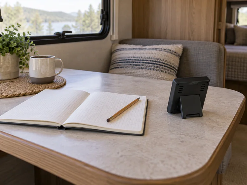 Blank moisture log with a small instrument placed away from the RV window
